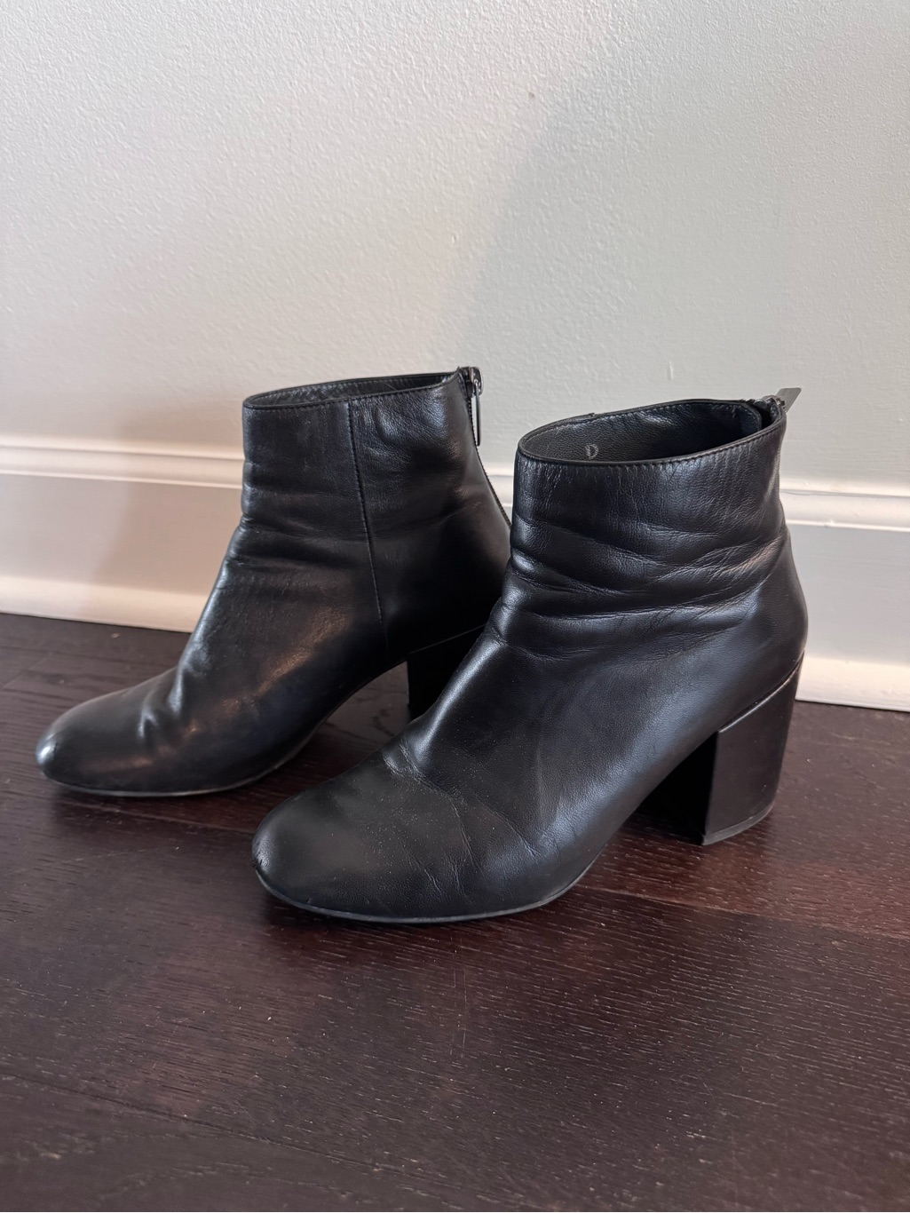 Stuart Weitzman Black Leather Ankle Boots With Block Heel